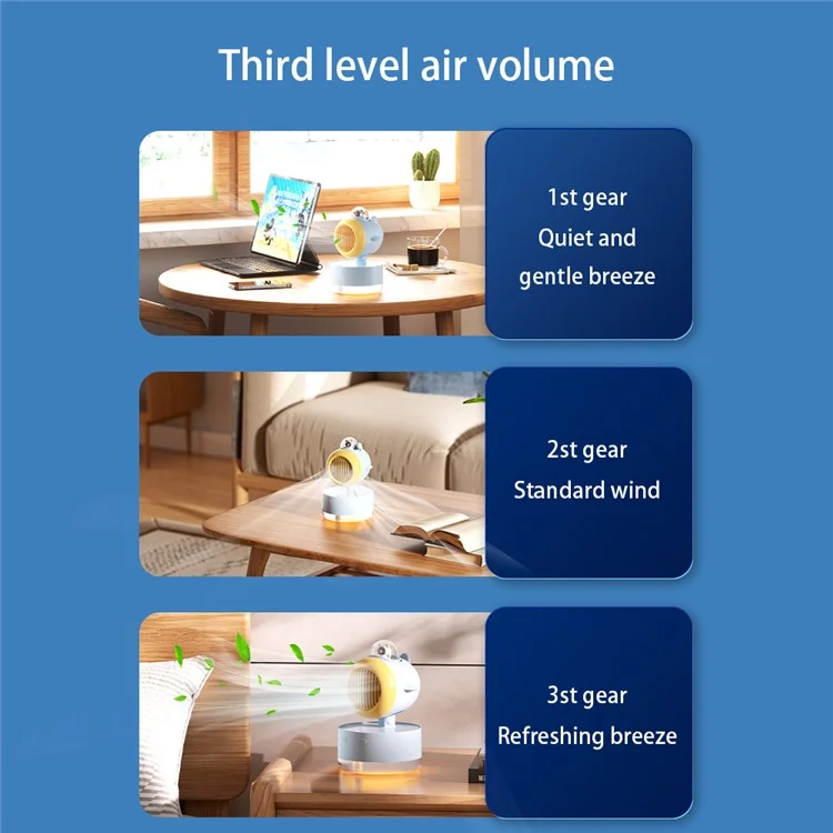 Ventilatore da scrivania E21 Summer Cooling con testa oscillante, serbatoio dell'acqua da 300 ml, umidificatore con spray e luce LED notturna - Blu