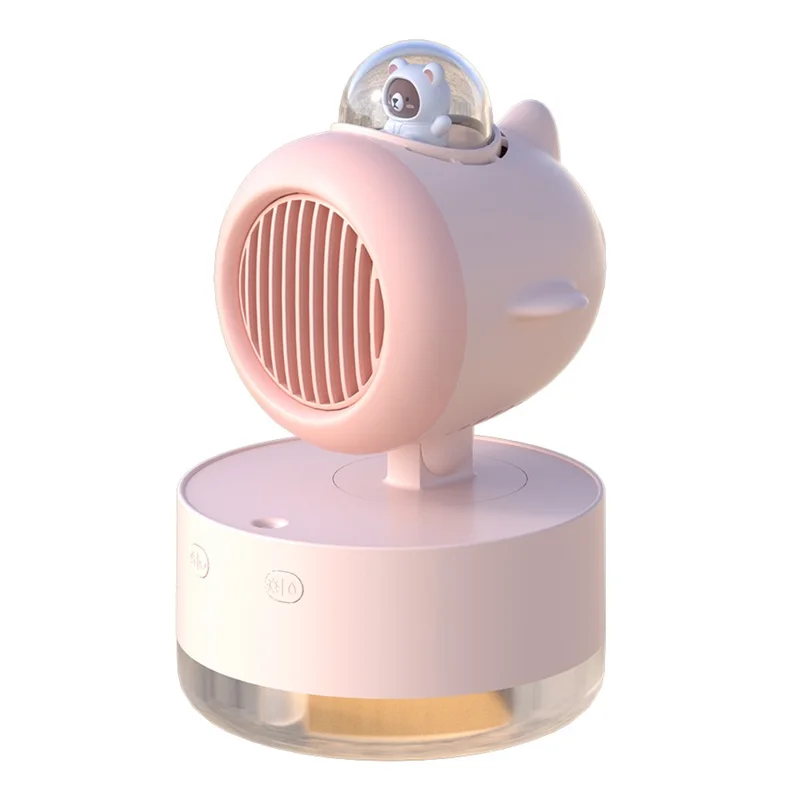 E21 Summer Cooling Desktop Fan Shaking Head 300ML Water Tank Mist Spray Humidifier with LED Night Light - Pink