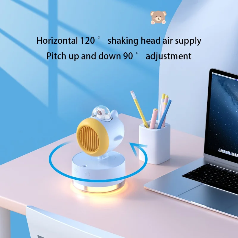 E21 Summer Cooling Desktop Fan Shaking Head 300ML Water Tank Mist Spray Humidifier with LED Night Light - Pink