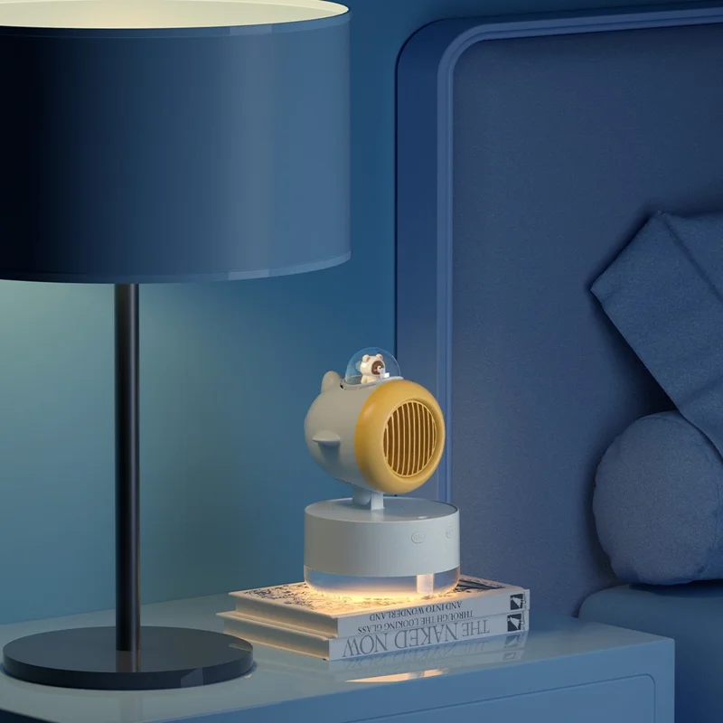 E21 Summer Cooling Desktop Fan Shaking Head 300ML Water Tank Mist Spray Humidifier with LED Night Light - Pink