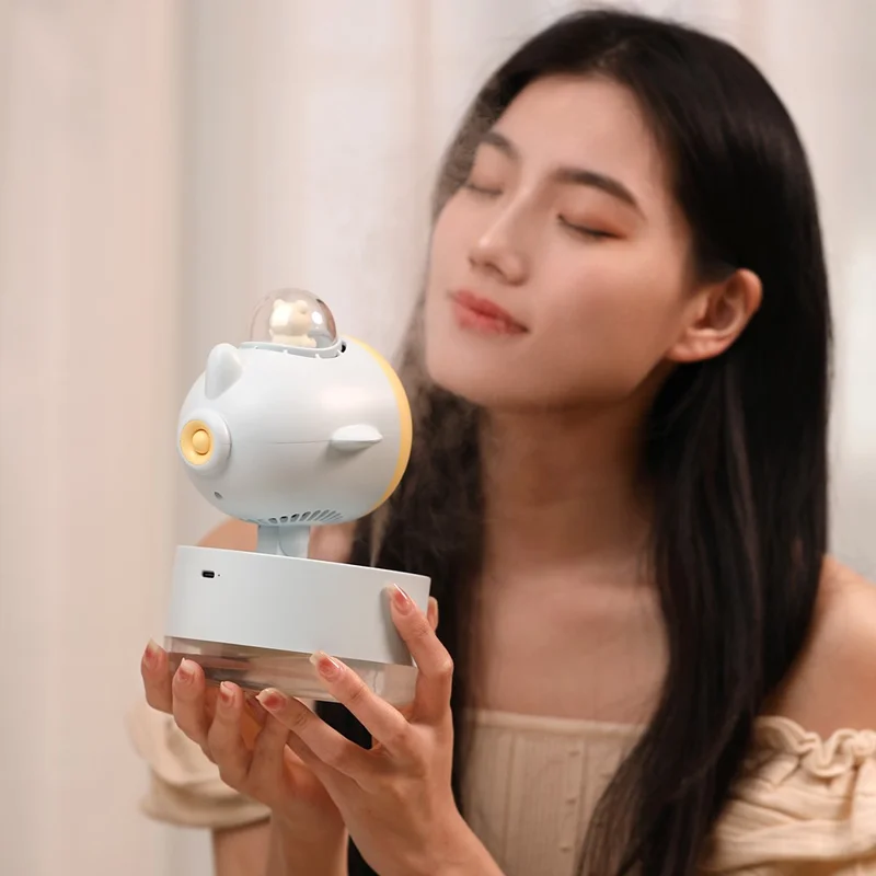 E21 Summer Cooling Desktop Fan Shaking Head 300ML Water Tank Mist Spray Humidifier with LED Night Light - Pink