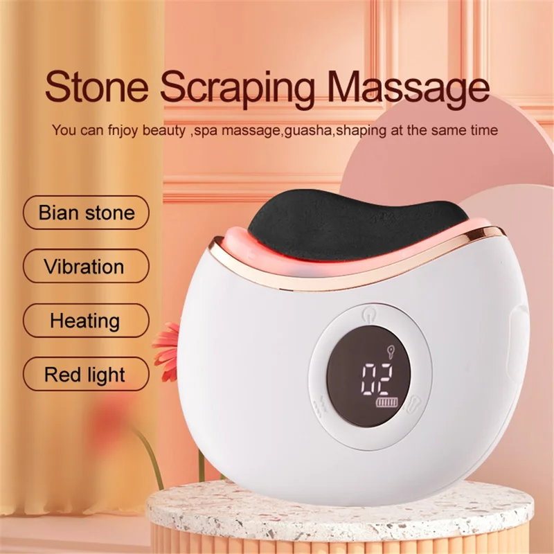 GS02 Stone Needle Gua Sha Electric Face Massager Body Scraper Tool Beauty Scraping Instrument - Red Stone