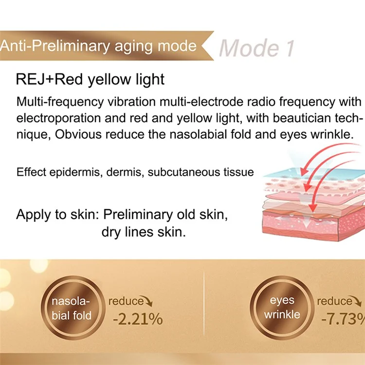 YH-RFS Radio Frequency Skin Tightening Device Facial Massage Light Therapy Wrinkle Removal Multifunctional Tool - Rose Gold / EU Plug