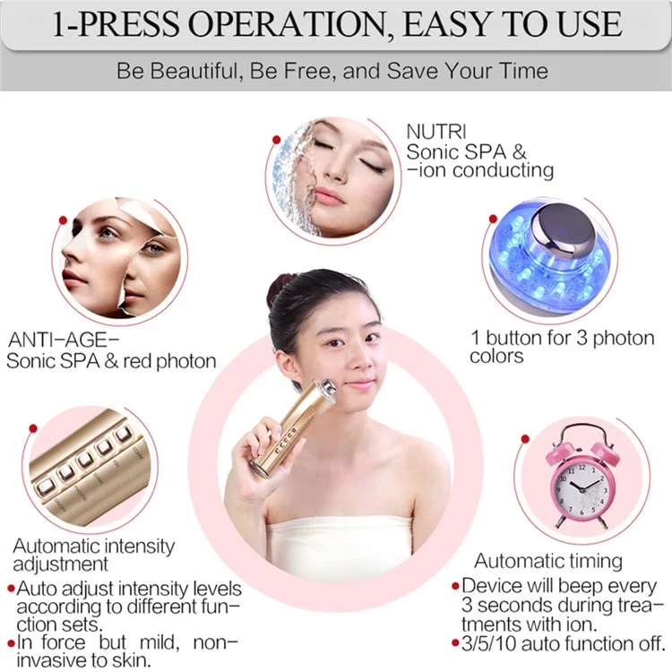 CM-5-2D Radio Frequency Facial Machine Multifunctional Skin Tightening Rejuvenation Skin Care Device LED Light Therapy - Gold