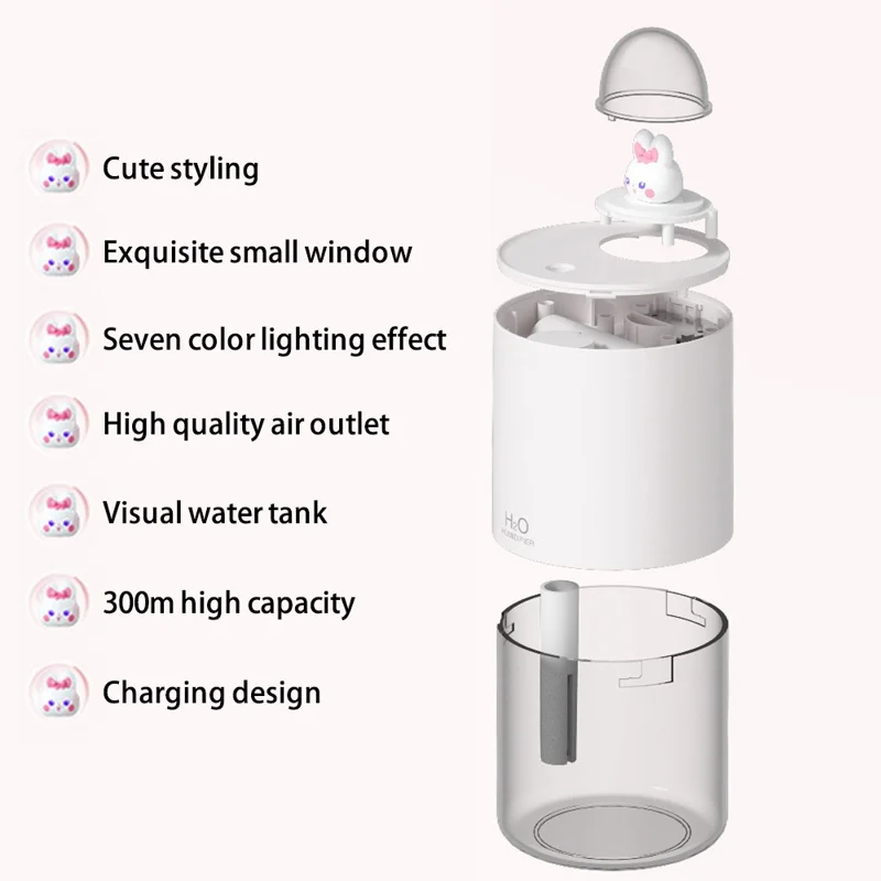 H201 USB Plug-In Mist Humidifier LED Night Light 300ML Water Tank Silent Operation Home Office Humidifier - Green