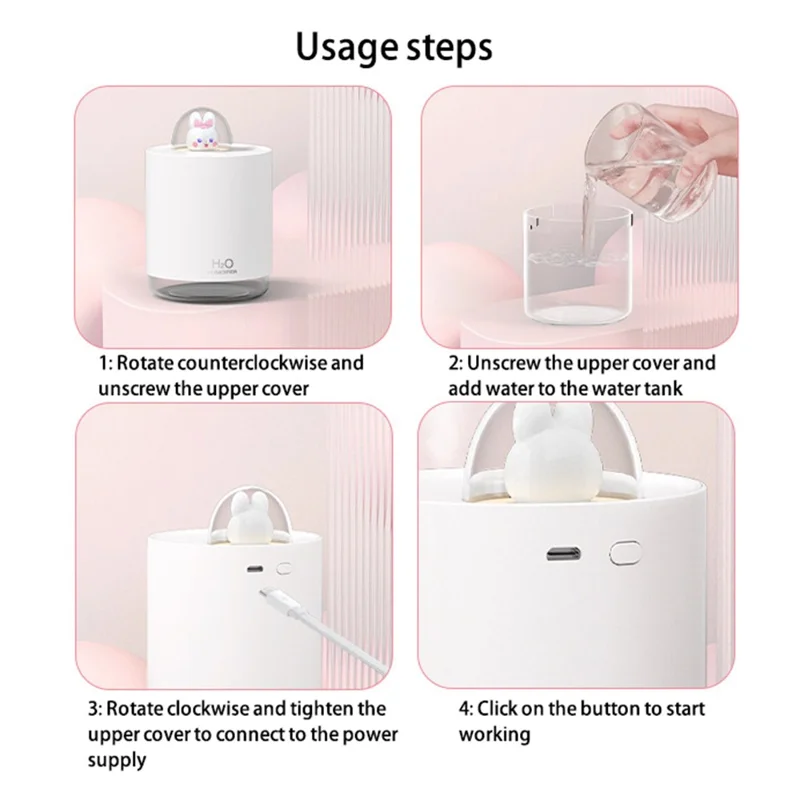 H201 USB Plug-In Mist Humidifier LED Night Light 300ML Water Tank Silent Operation Home Office Humidifier - Green