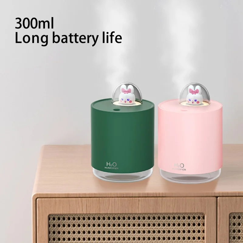 H201 USB Plug-In Mist Humidifier LED Night Light 300ML Water Tank Silent Operation Home Office Humidifier - Green