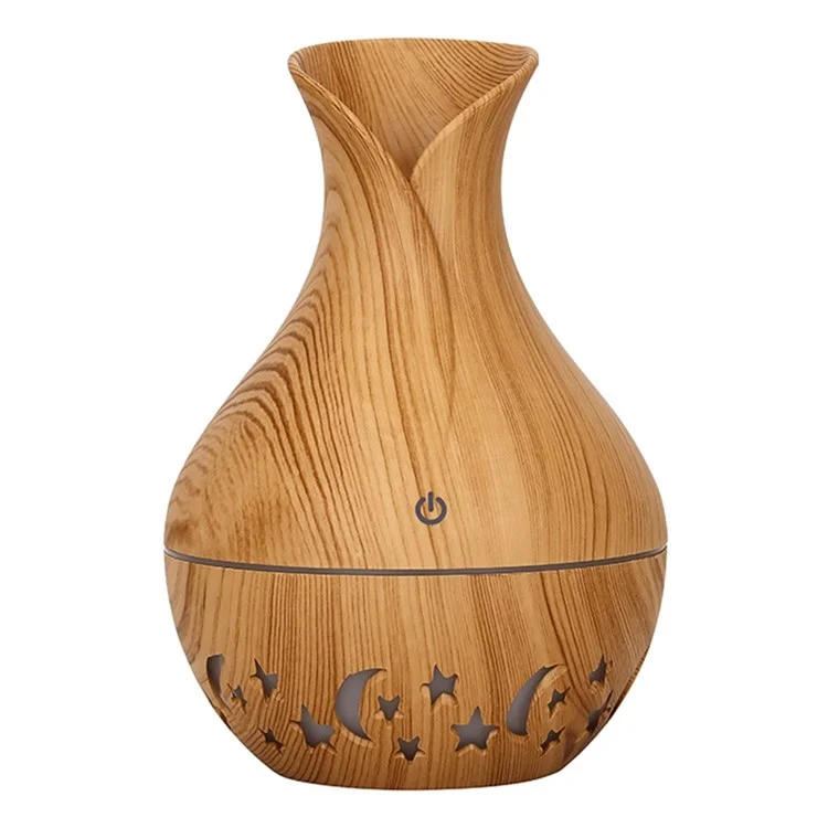 200ml Vase Shape Air Humidifier Moon Star Hollow Mist Maker Silent Fog Sprayer with Colorful Light (with CE) - Brown / US Plug
