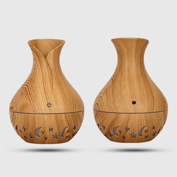 200ml Vase Shape Air Humidifier Moon Star Hollow Mist Maker Silent Fog Sprayer with Colorful Light (with CE) - Brown / US Plug