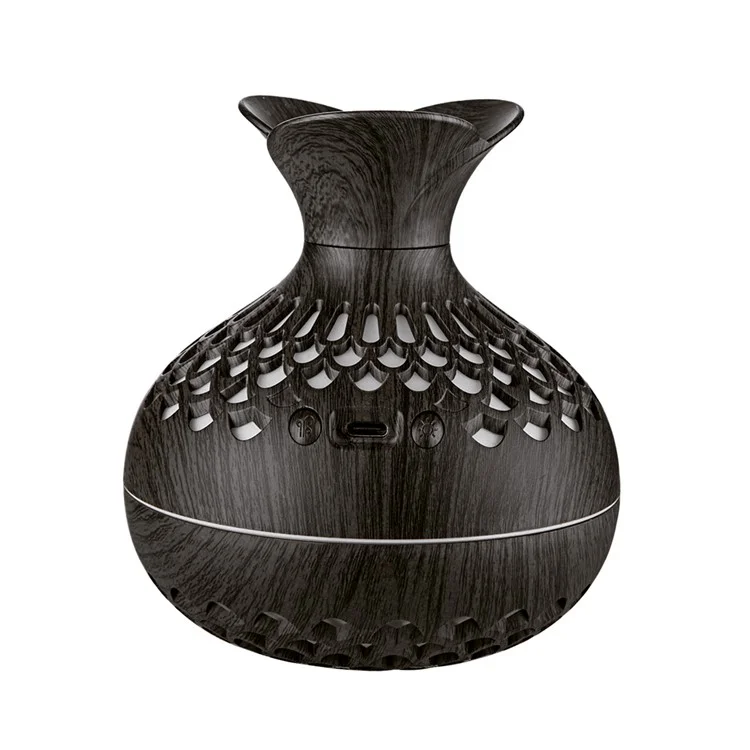 Humidificateur de bois Colorful Cool Essential Oil Diffuser 300ml Ultrasonic Aroma Air Vaporizer (Certificat CE) - Noir / Prise US