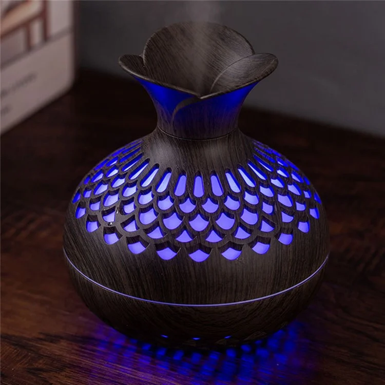 Humidificateur de bois Colorful Cool Essential Oil Diffuser 300ml Ultrasonic Aroma Air Vaporizer (Certificat CE) - Noir / Prise US