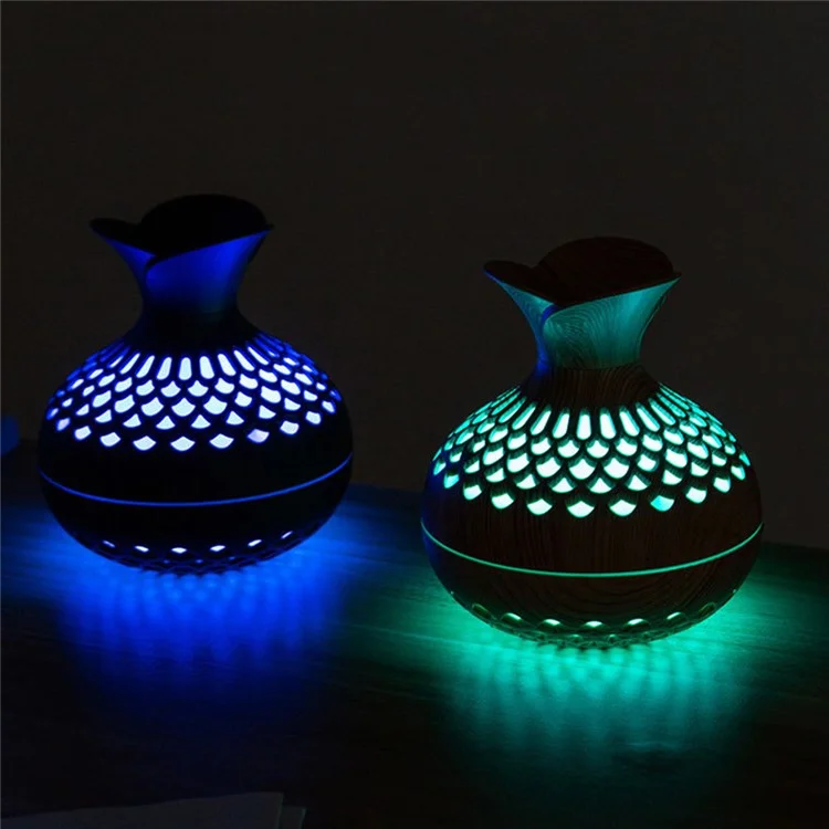 Humidificateur de bois Colorful Cool Essential Oil Diffuser 300ml Ultrasonic Aroma Air Vaporizer (Certificat CE) - Noir / Prise US
