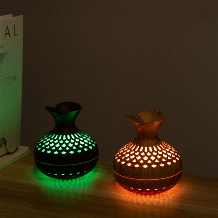Humidificateur de bois Colorful Cool Essential Oil Diffuser 300ml Ultrasonic Aroma Air Vaporizer (Certificat CE) - Noir / Prise US