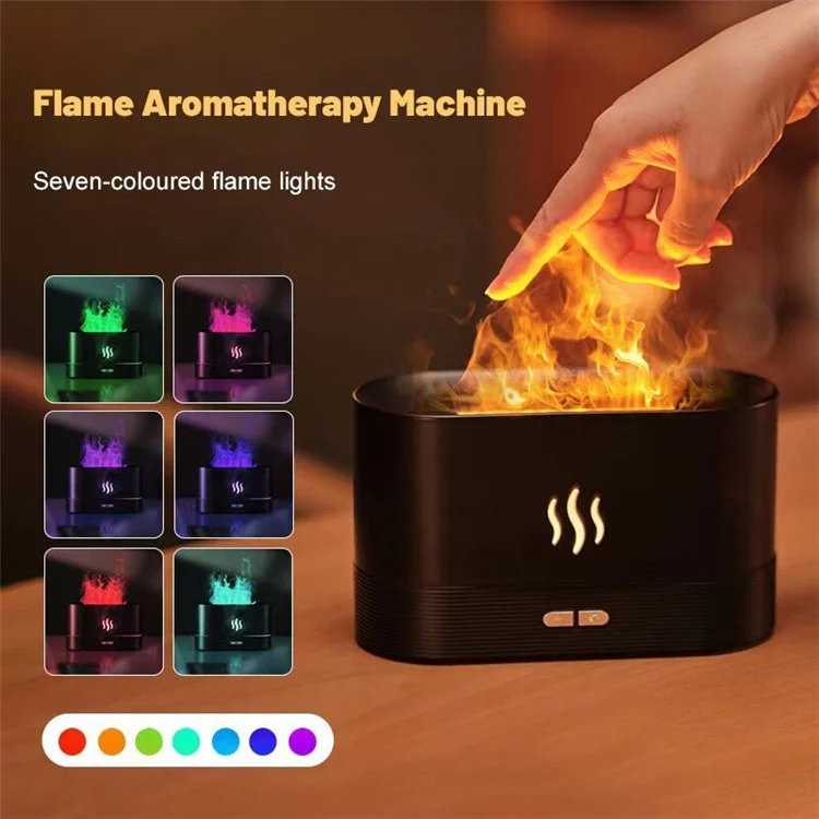 DQ701A 7-farben-aroma-diffusor-luftbefeuchter Desktop-simulation Flamme Luftbefeuchter Nebelmacher - Schwarz