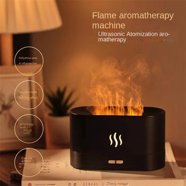 DQ701A 7-Color Aroma Diffuser Humidifier Desktop Simulation Flame Humidifier Fog Maker - Black