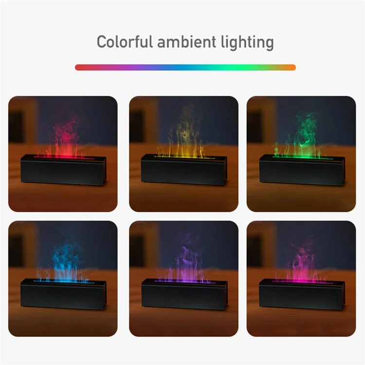 DQ711 Simulation Colorful LED Flame Home Air Humidifier Office Aroma Essential Oils Diffuser - Black