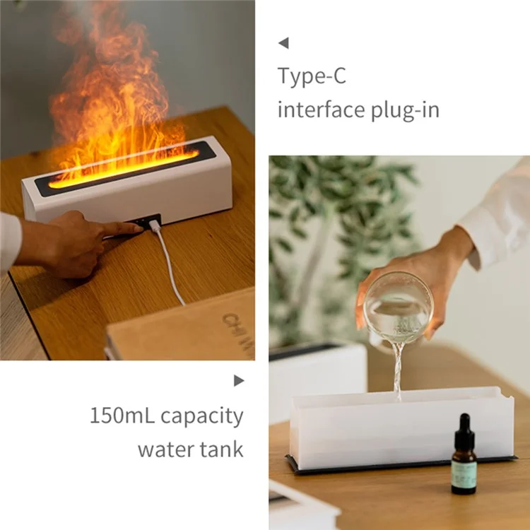 DQ711 Simulation Colorful LED Flame Home Air Humidifier Office Aroma Essential Oils Diffuser - Black