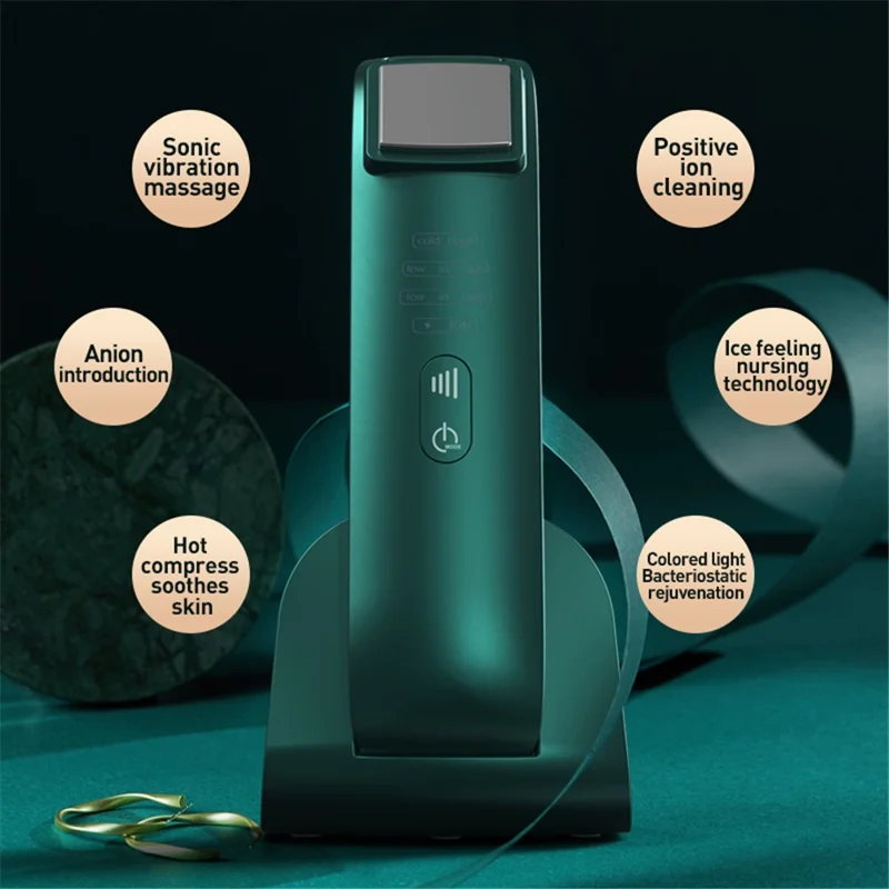 SM-2107 Hot Cold Face Massager Skin Tightening Anti-aging Radio Frequency Face Care Tool - Blackish Green