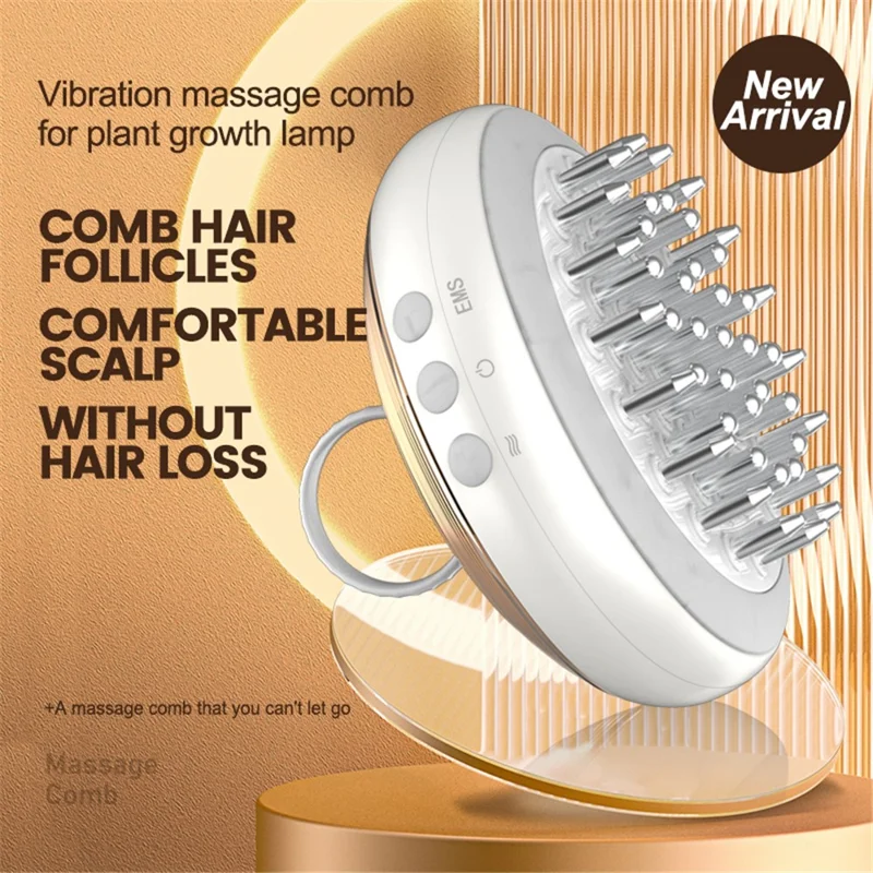SM-2005 EMS Red Light Therapy Comb Root Comb for Medicine Scalp Head Fluid Comb Hair Treatment Massager Brush Hair Growth - Blanco+Oro