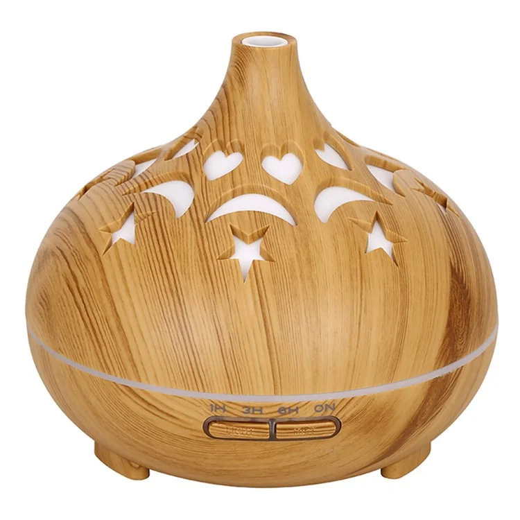 500ml Wood Grain Hollow Mist Humidifier Remote Control Essential Oil Diffuser for Home Office (No CE Certificate) - Brown / AU Plug