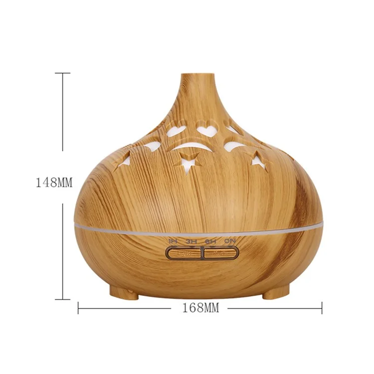 500ml Wood Grain Hollow Mist Humidifier Remote Control Essential Oil Diffuser for Home Office (No CE Certificate) - Brown / AU Plug