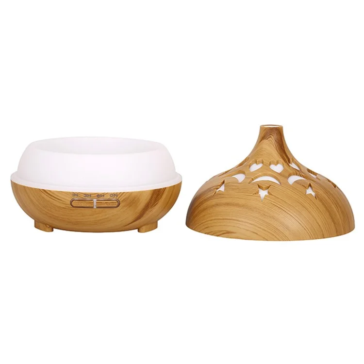 500ml Wood Grain Hollow Mist Humidifier Remote Control Essential Oil Diffuser for Home Office (No CE Certificate) - Brown / AU Plug