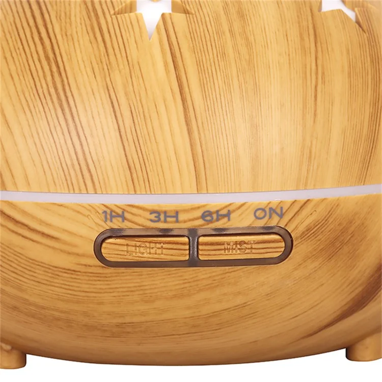 500ml Wood Grain Hollow Mist Humidifier Remote Control Essential Oil Diffuser for Home Office (No CE Certificate) - Brown / AU Plug