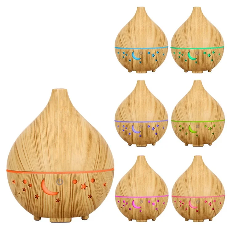 160 ml Humidificateur à Grains de Bois Ciel Creux Creux Humidificateur Colorful Light Essential Huile Aroma Diffuseur (pas de Certificat Ce) - Noir / Bouche Britannique