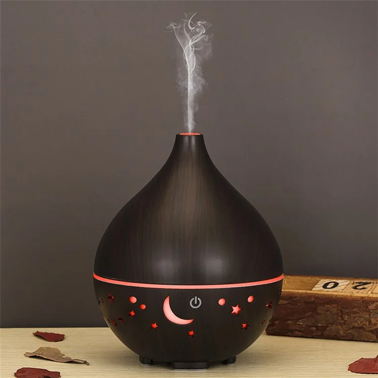 160 ml Humidificateur à Grains de Bois Ciel Creux Creux Humidificateur Colorful Light Essential Huile Aroma Diffuseur (pas de Certificat Ce) - Noir / Bouche Britannique