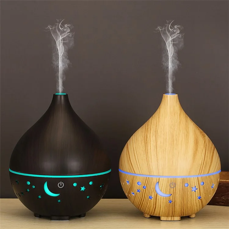 160 ml Humidificateur à Grains de Bois Ciel Creux Creux Humidificateur Colorful Light Essential Huile Aroma Diffuseur (pas de Certificat Ce) - Noir / Bouche Britannique