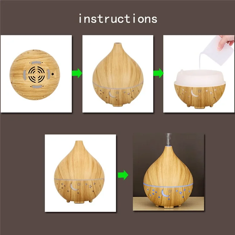 160 ml Humidificateur à Grains de Bois Ciel Creux Creux Humidificateur Colorful Light Essential Huile Aroma Diffuseur (pas de Certificat Ce) - Noir / Bouche Britannique