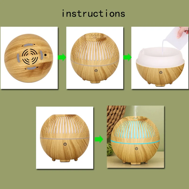 Humidificador de Niebla Fina de 160ml con Estampado de Madera y Difusor de Aceite Esencial con Luz de Colores (Sin Certificado CE) - Marrón / Enchufe de la UE