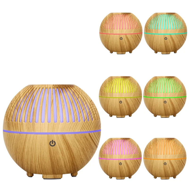 160ml Fine Mist Humidifier Wood Grain Hollow Essential Oil Diffuser with Colorful Light (No CE Certificate) - Brown / UK Plug