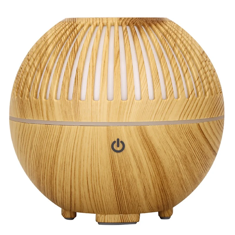 160ml Fine Mist Humidifier Wood Grain Hollow Essential Oil Diffuser with Colorful Light (No CE Certificate) - Brown / UK Plug