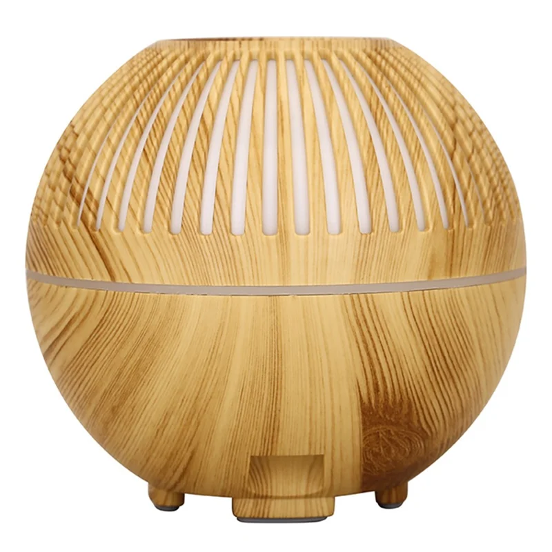 160ml Fine Mist Humidifier Wood Grain Hollow Essential Oil Diffuser with Colorful Light (No CE Certificate) - Brown / UK Plug