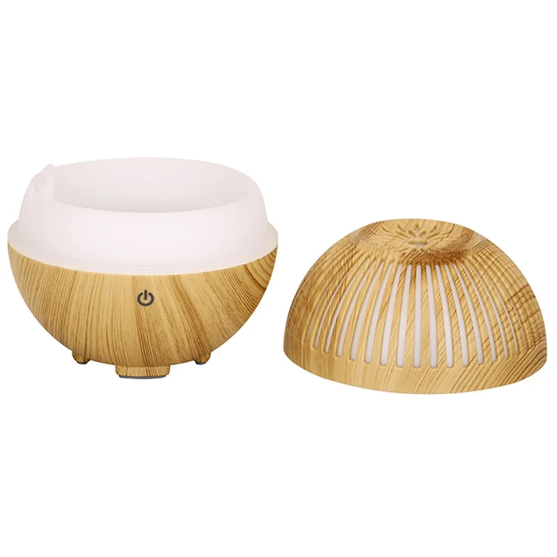 160ml Fine Mist Humidifier Wood Grain Hollow Essential Oil Diffuser with Colorful Light (No CE Certificate) - Brown / UK Plug