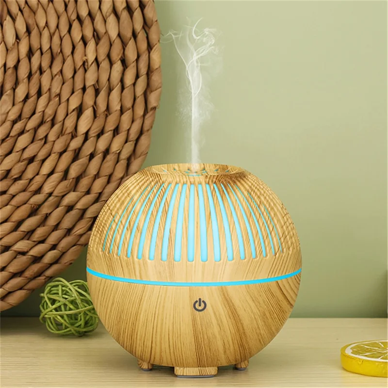 160ml Fine Mist Humidifier Wood Grain Hollow Essential Oil Diffuser with Colorful Light (No CE Certificate) - Brown / UK Plug