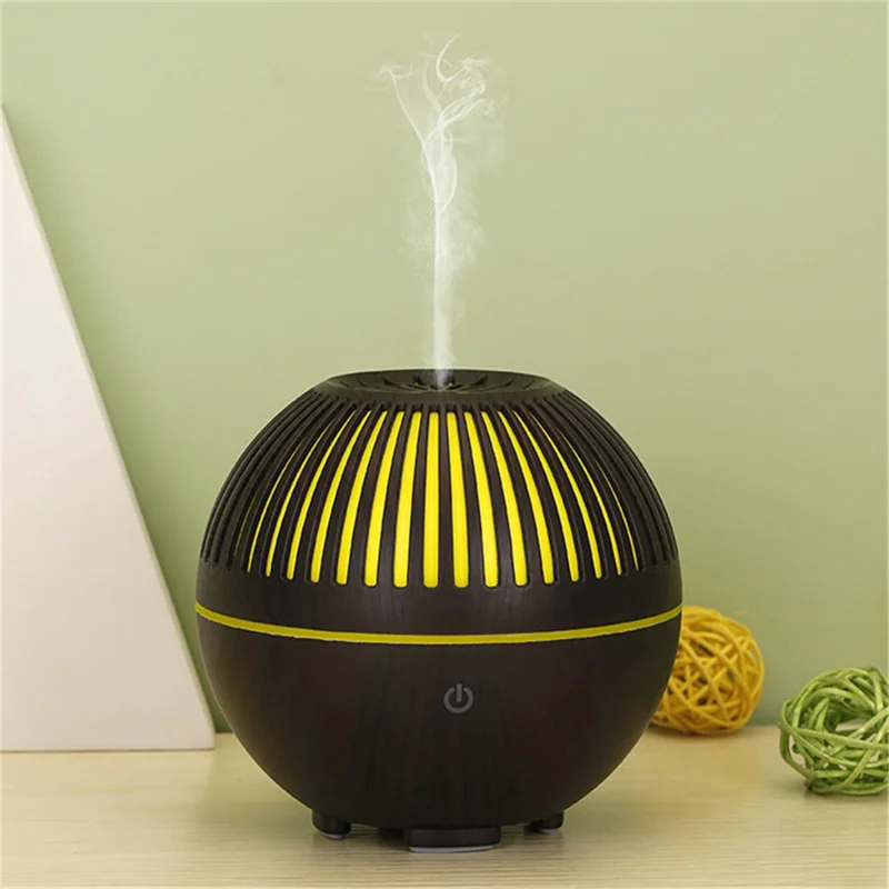 Humidificateur à Brume Fine de 160 ml Grain de Bois Creux Diffuseur d'Huiles Essentielles avec Lumière Colorée (Sans Certificat CE) - Noir / Prise UE