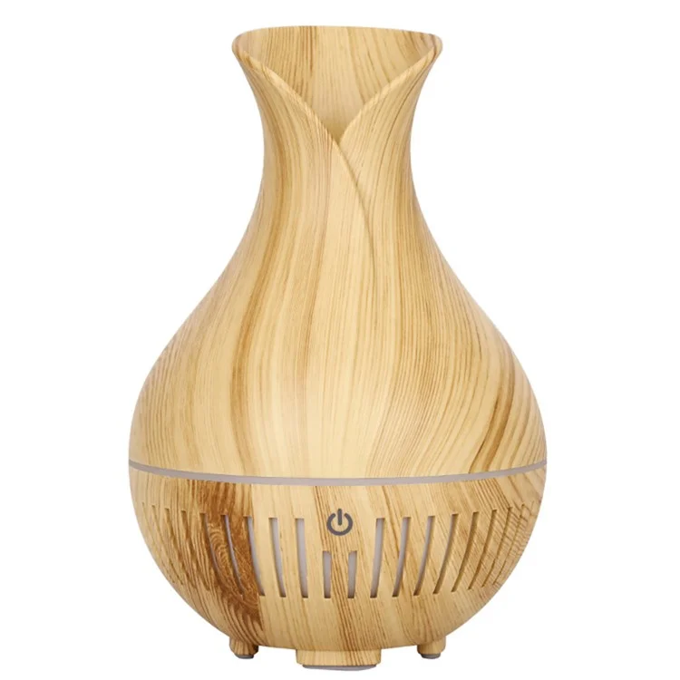 Humidificador de aceites esenciales con forma de jarrón de 160 ml, diseño de grano de madera, apagado automático y luz de colores (sin certificado CE) - Marrón / Enchufe estadounidense