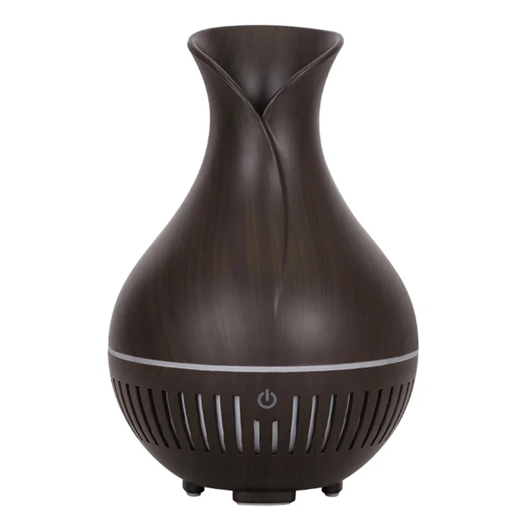 160ml Vase Shape Wood Grain Humidifier Auto Power Off Essential Oil Diffuser with Colorful Light (No CE Certificate) - Black / UK Plug