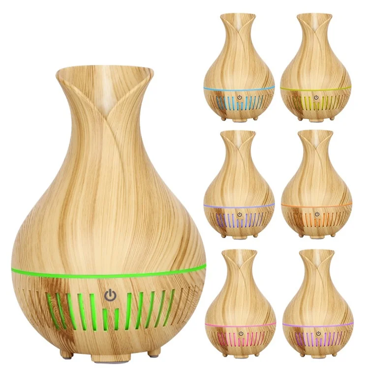 160ml Vase Shape Wood Grain Humidifier Auto Power Off Essential Oil Diffuser with Colorful Light (No CE Certificate) - Black / UK Plug
