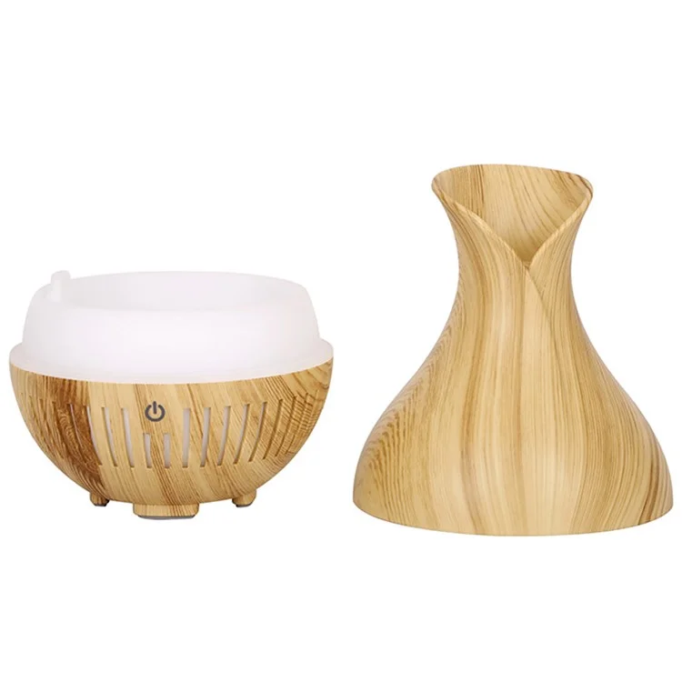160ml Vase Shape Wood Grain Humidifier Auto Power Off Essential Oil Diffuser with Colorful Light (No CE Certificate) - Black / UK Plug