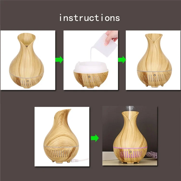 160ml Vase Shape Wood Grain Humidifier Auto Power Off Essential Oil Diffuser with Colorful Light (No CE Certificate) - Black / UK Plug