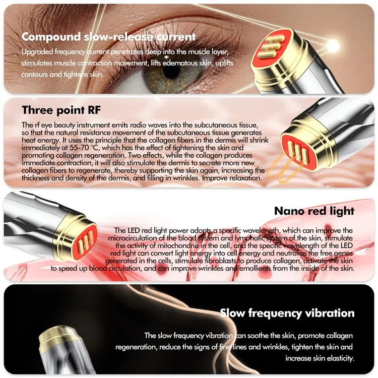 HQ-B01 RF Eye Beauty Instrument Metal Eye Massager with Nano Red Light, Slow Frequency Vibration