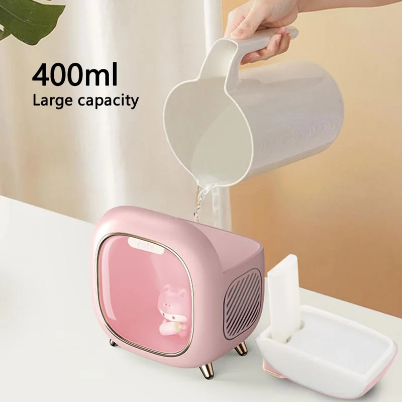 A330 400ml Cute Air Humidifier Essential Oil Aroma Diffuser Mist Maker Frog Sprayer with Light (Cable Powered) - Pink
