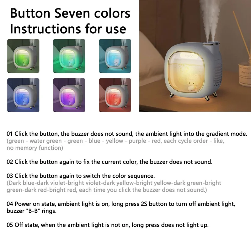 A330 400ml Cute Air Humidifier Essential Oil Aroma Diffuser Mist Maker Frog Sprayer with Light (Cable Powered) - White