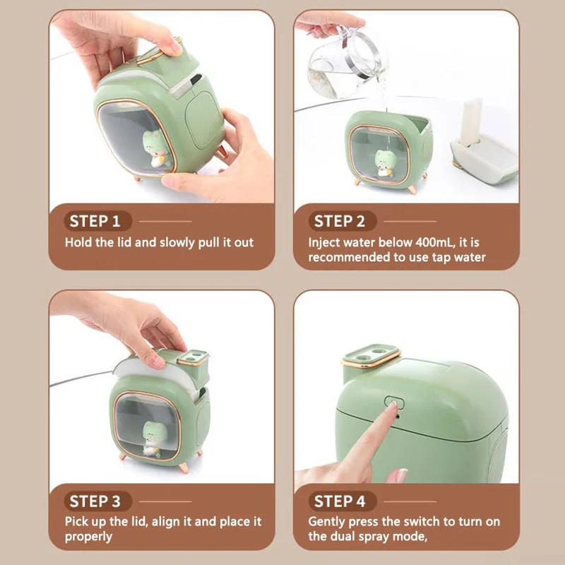 A330 400ml Cute Air Humidifier Essential Oil Aroma Diffuser Mist Maker Frog Sprayer with Light (Cable Powered) - White