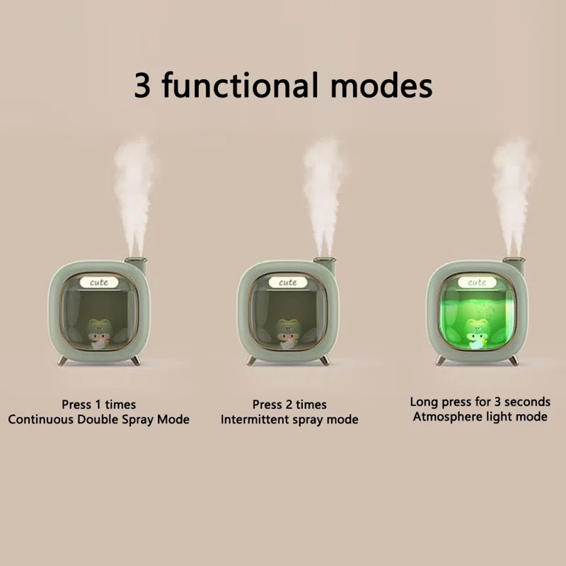 A330 400ml Desktop Cute Air Humidifier Mist Maker with Light Essential Oil Aroma Diffuser Built-In 1200mAh Battery Frog Sprayer - White