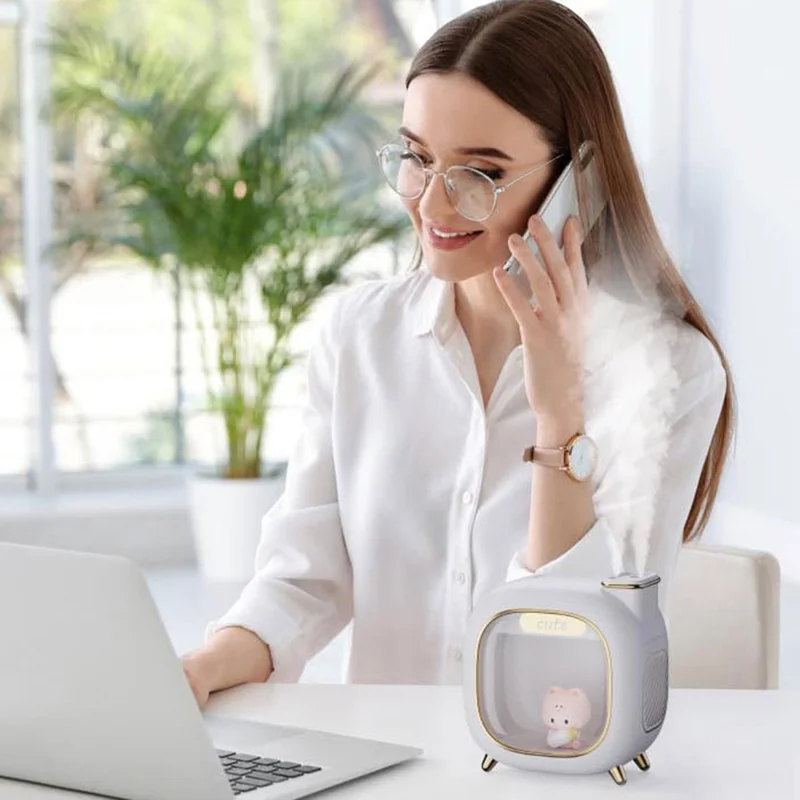 A330 400ml Desktop Cute Air Humidifier Mist Maker with Light Essential Oil Aroma Diffuser Built-In 1200mAh Battery Frog Sprayer - White