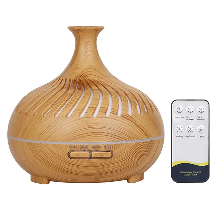 Humidificateur de 500ml en bois avec rayures creuses et diffuseur d'arômes avec télécommande (sans certificat CE) - Brun / Prise UK
